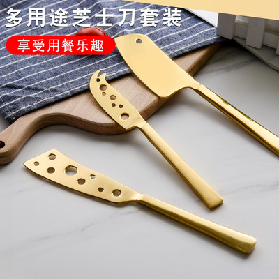 factory wholesale kitchen Stainless steel Cheese knife suit baking bread Jam knife golden Cheese Butter knife suit