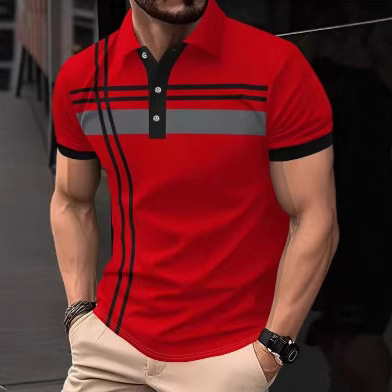 Fashion 3D printing color striped men's POLO shirt pattern short sleeve sports leisure fashion lapel top short sleeve