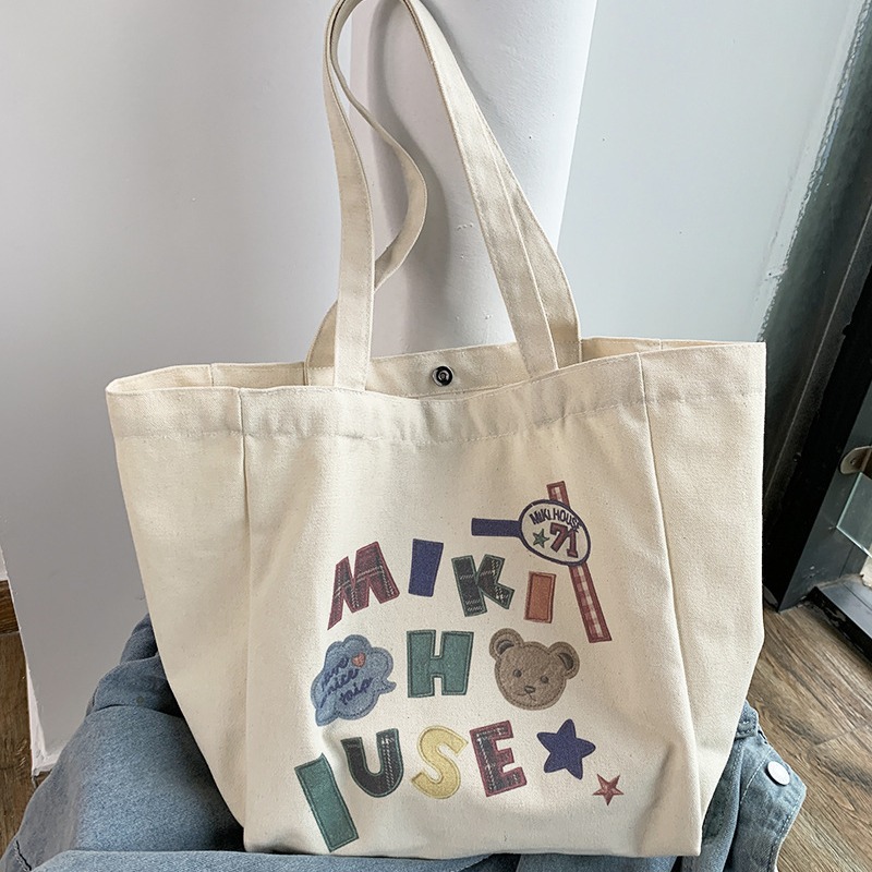 Bolsa de lona de gran capacidad de hombro de Las Mujeres bolsa de mano portátil estudiante clase libro de carga lindo bolsa de lona bolsa de compras al por mayor