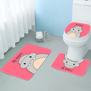 AliExpress Cute Cartoon Printing Flannel Toilet Three-piece Bathroom Four-piece Shower Curtain Anti-slip Mat Combination