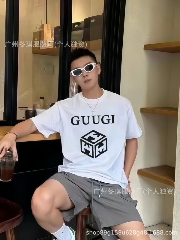 GU 高バージョン 25SS 新ラッキーダイス ダブルGレタープリント 半袖Tシャツ カップルスタイル 万能Gファミリー|undefined