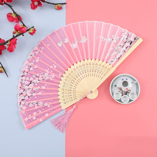 Fan Folding Fan Antique Chinese Style Women's Hanfu Cheongsam Dance Children's Students Summer Portable Folding Small Fan