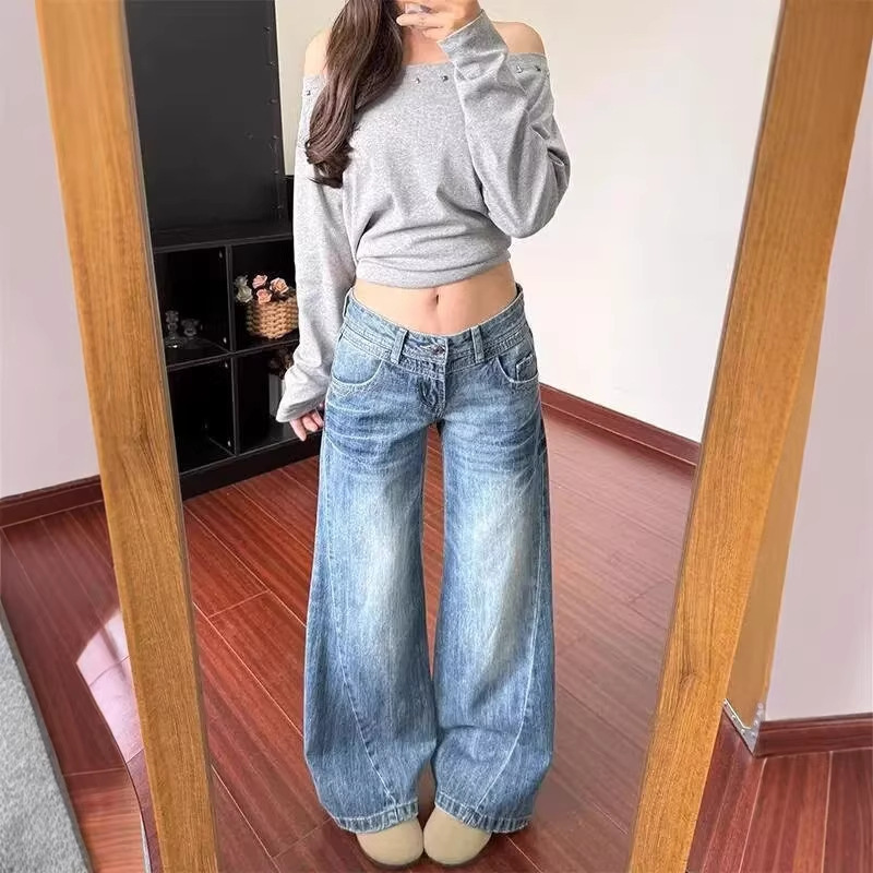 Retro Dark Blue Flared Jeans for Women 2026 Spring New Style Low-Waist Slim Fit Non-Tight Straight-Leg Flared Pants