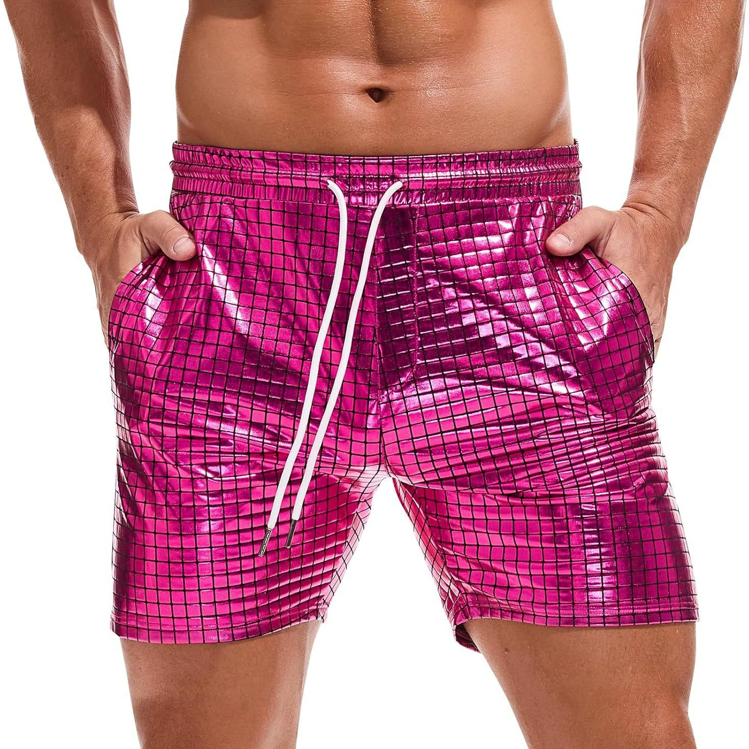 2025 новые мужские металлические шорты блестящие блестящие шорты диско