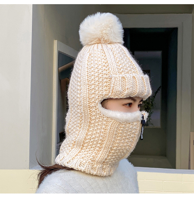 Unisex Nuovo inverno da donna lavorato a maglia in stile coreano più pullover in velluto paraorecchie da donna ciclismo lana cerniera collo caldo cappello_voghion.com
