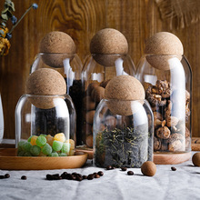 咖啡豆分装瓶日式简约圆球软木塞玻璃储物罐茶叶罐密封罐咖啡豆罐