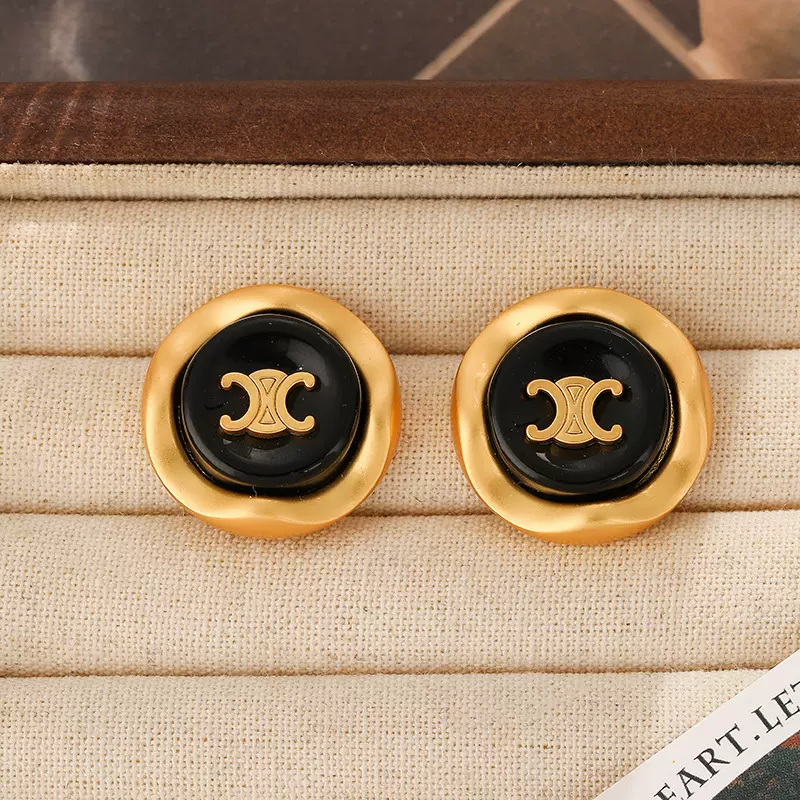 欧美复古凯旋门圆形字母耳钉银针高级感时尚精致轻奢百搭气质耳饰