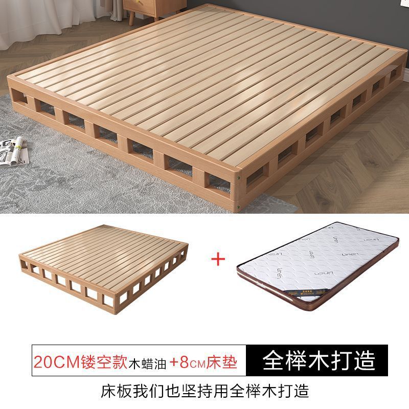 Madera de haya, cama de tatami japonesa, cama de piso, cama de madera maciza, cama sin cabezal de cama, cama doble de pino moderna y simple, cama baja image 24