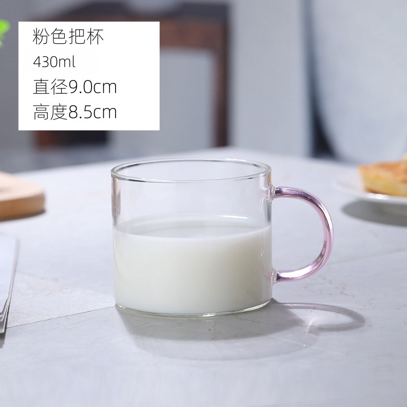 Taza de vidrio de borosilicato alto con asa y logotipo, adecuada para uso doméstico, regalo empresarial moderno y minimalista, taza resistente a altas temperaturas para té y café.