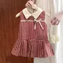 新款女童格子外穿公主裙