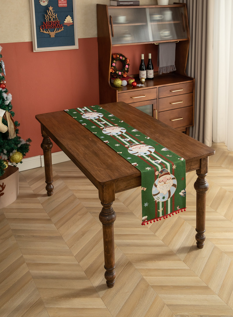 Christmas Jacquard Table Runner Polyester Cotton Decorative Flag_voghion.com