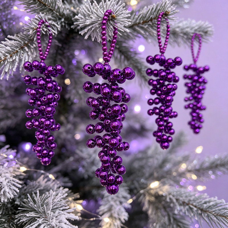 Cross-border Christmas-themed multi-colored pearl grape string ornaments, beaded series Christmas decorations, bag pendants, and Christmas decorations