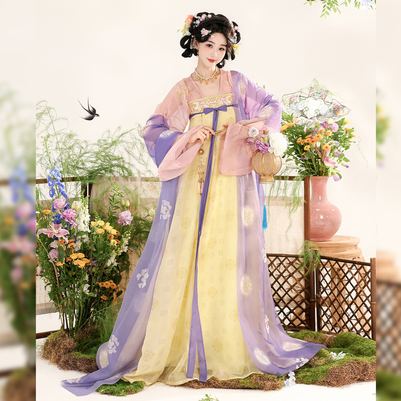 Original Daily Hanfu for Women【Purple Spring Kite】Tang-Style Chinese-Style Embroidered Ruqun with Floral Print for Everyday Spring and Summer Wear