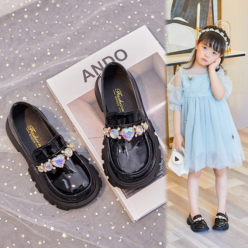 2024 Spring and Autumn New Baby Girl Shoes Fashionable Big Diamond Girls Leather Shoes Children's Princess Shoes Soft Sole Lolita Shoes