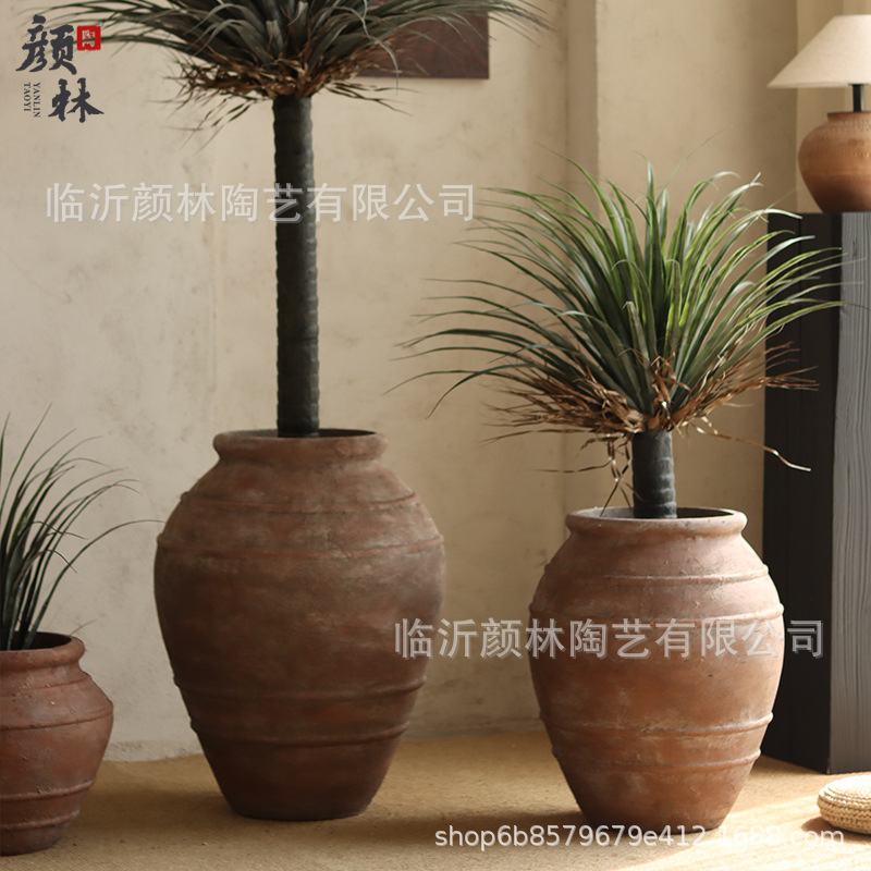 Retro de cerámica roja de cemento maceta de flores de viento tranquilo decoración de alojamiento ornamentos antiguos gran tanque sala de estar hotel gran maceta de plantación