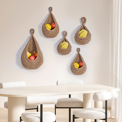 Cross-border wall-mounted vegetable storage fruit basket Bird's Nest wall hanging water drop net bag Handmade cotton rope woven wall hanging