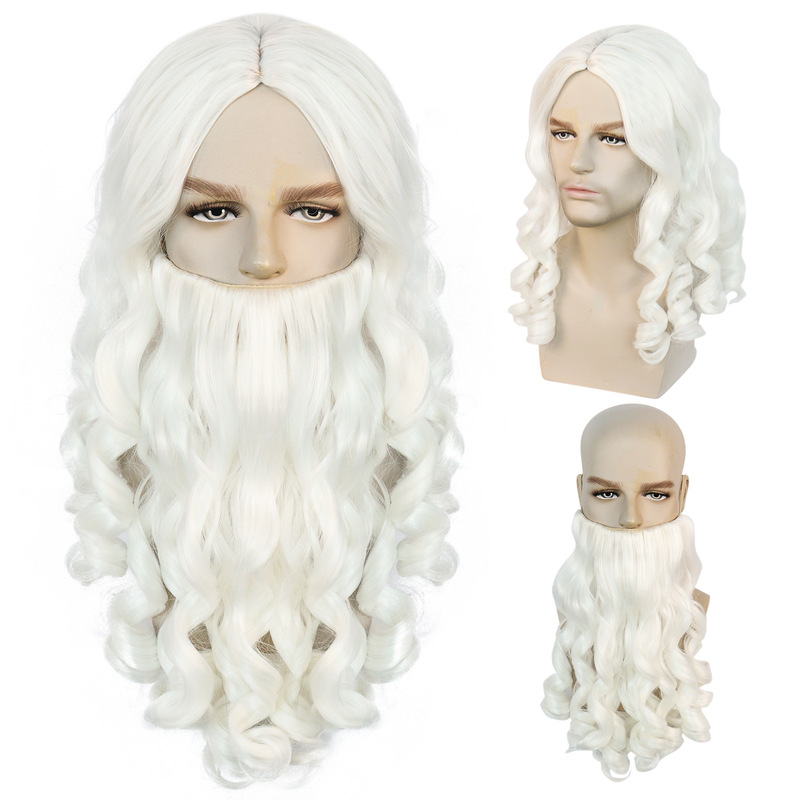 Santa Claus White Long Curly Hair Men's Wig and Beard Shein Amazon Temu Cross-Border E-Commerce Exclusive Supply Santa Claus White Long Curly Hair Men's Wig and Beard Shein Amazon Temu Cross-Border E-Commerce Exclusive Supply