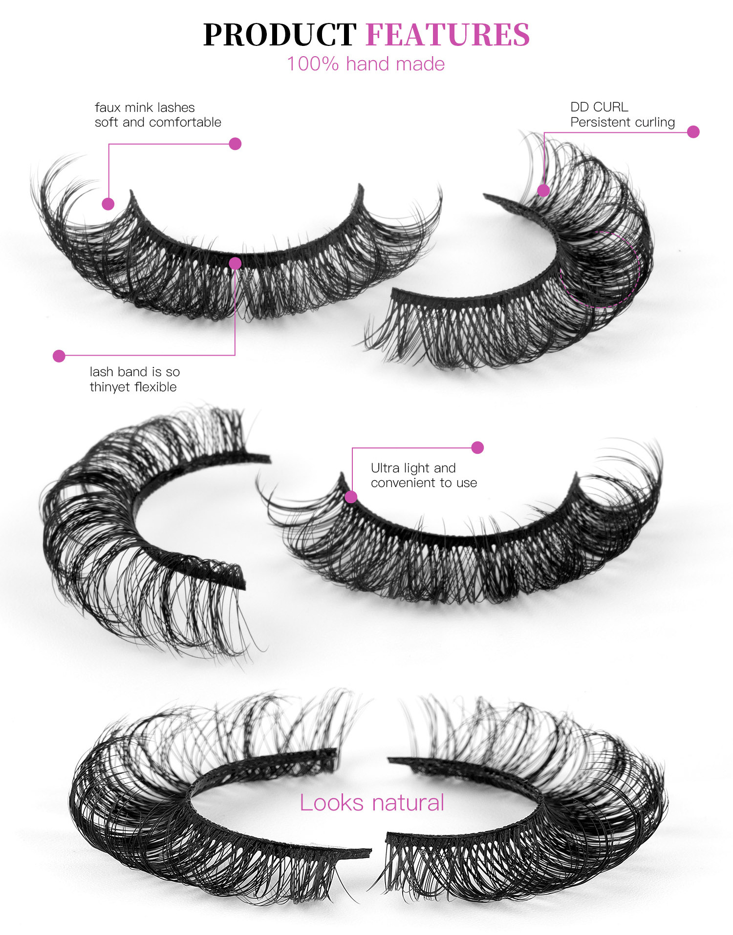 Simple Style Solid Color Artificial Fiber False Eyelashes 1 Piece display picture 2