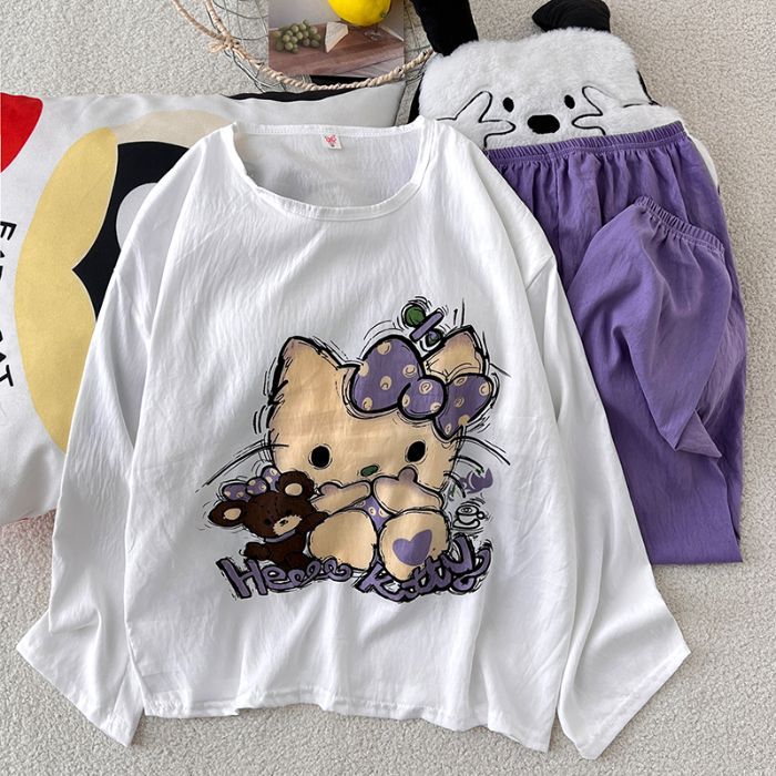 Al por mayor transfronterizo nueva nube de algodón cojín de pecho pijama de primavera y otoño suelto caricatura ropa de casa damas manga larga set