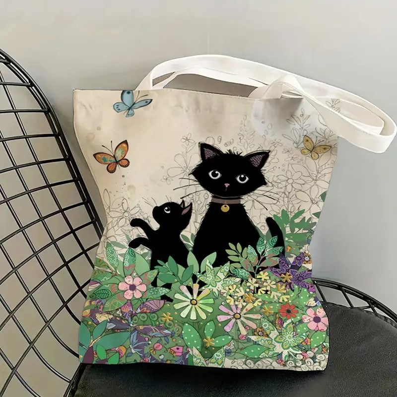 Transfronterizos Amazon animales gatos bolsas de mano bolsas de lona bolsas de hombro bolsas plegables bolsas de tela impresa se pueden almacenar