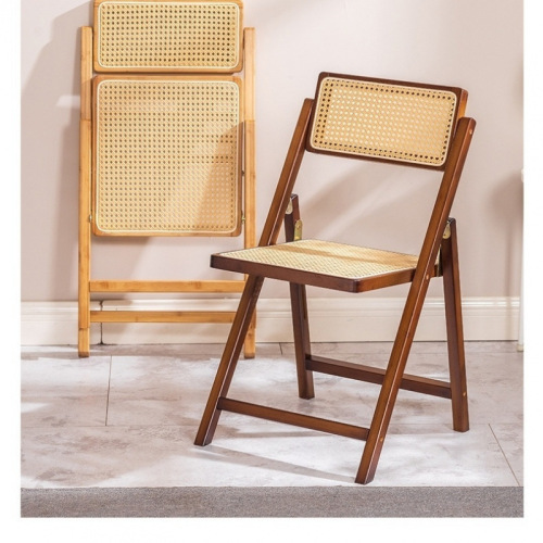 Woven rattan chair household foldable chair folding bamboo solid wood stool leisure backrest dining chair Nordic solid wood eating factory