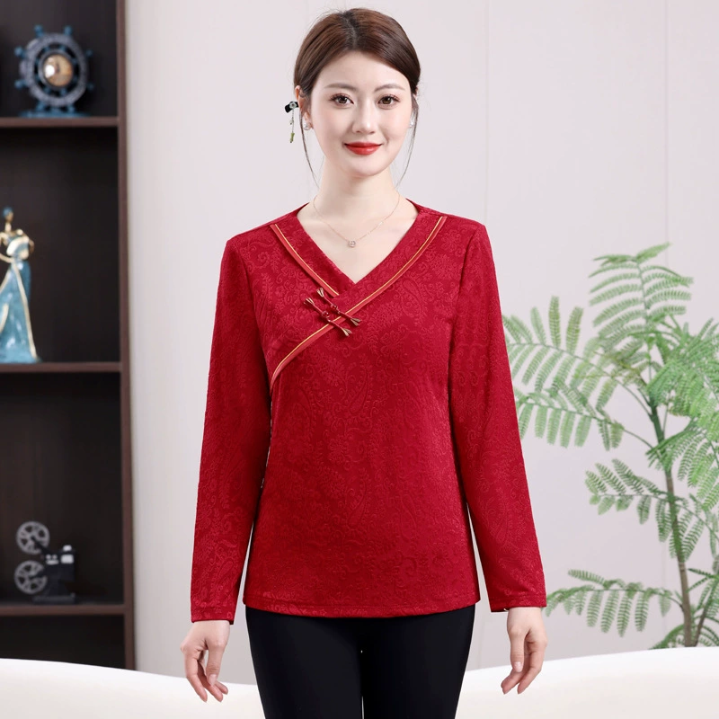 Китайская жаккардовая рубашка модная ретро с длинными рукавами