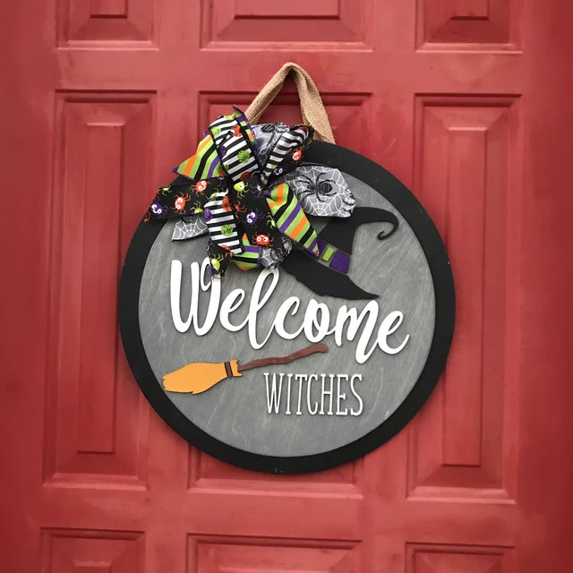 wooden hanging atmosphere home wall decorations, Halloween witch doorplates_voghion.com