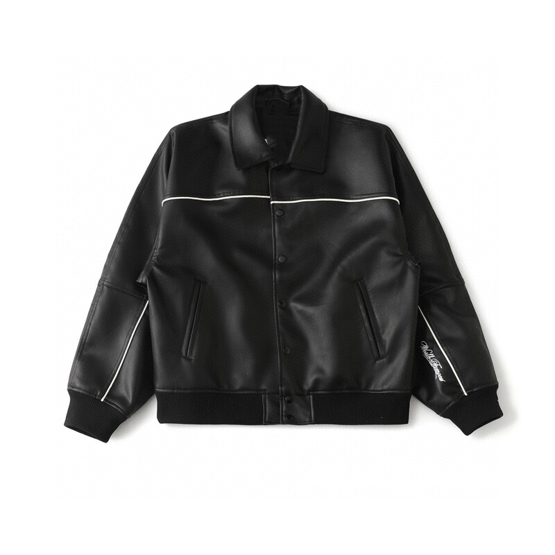 Co-Branded Leather Varsity Jacket with Embroidered Logo on the Back, Unisex Wholesale