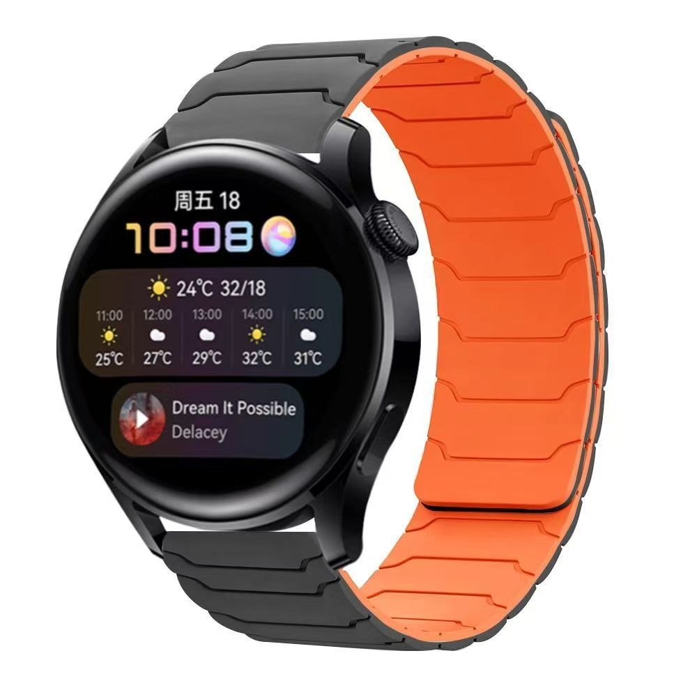 Flat Head Armor Magnetic Silicone Strap Suitable for Huawei Gt5/Gt6/Watch3Pro Smart Watch Strap