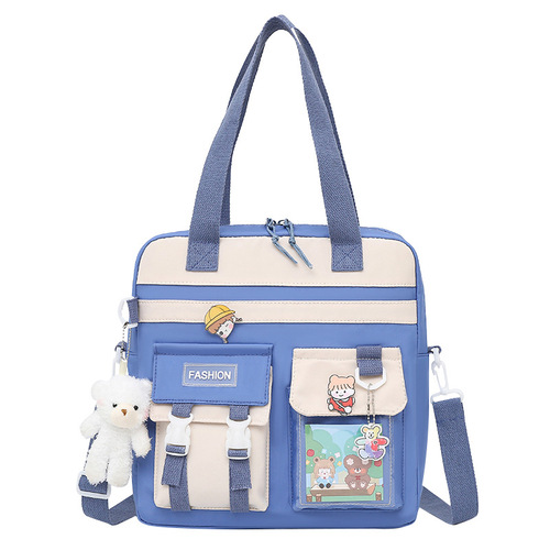 Children's canvas tutoring bag, handbag, waterproof, large-capacity, double-shoulder tutoring bag, primary school student's shoulder crossbody bag