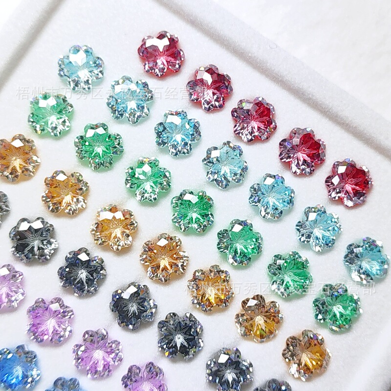 5A Lucky Heart Four-Leaf Clover Zircon Coating Series Earring Main Stone Loose Stone Lake Blue Four-Leaf Clover Zircon