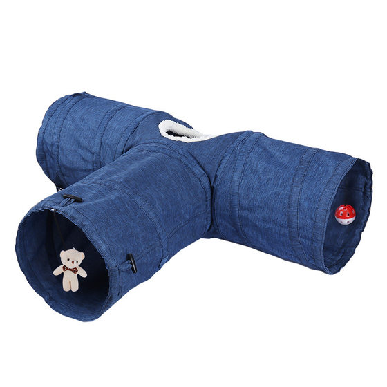 New Canvas Three-way Cat Tunnel Scratch-resistant Foldable Cat Tunnel Self-hi Cat Toys Pet Supplies