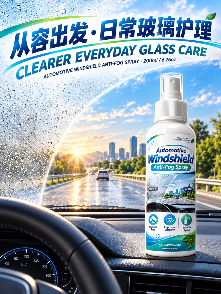 Car windshield anti-fog spray, automotive glass anti-fog spray, de-fogging agent, waterproof anti-fog spray, hydrophilic film for car glass