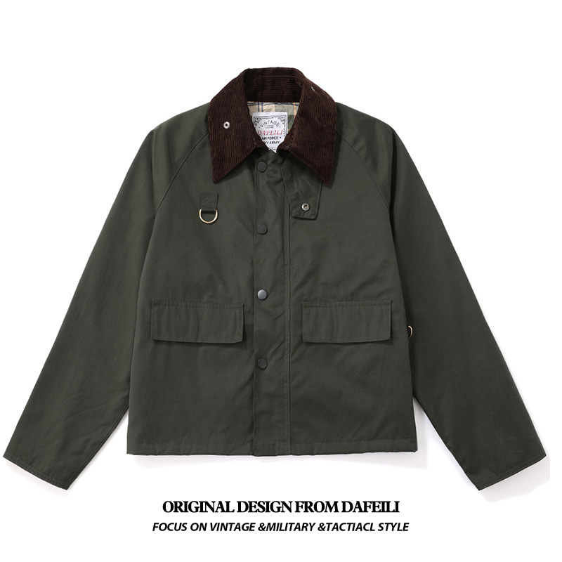 Wax-Free Fishing Hunting Jacket Short Casual Loose Tooling Men's Outdoor Retro Spring and Autumn Japanese Style Patchwork Jacket