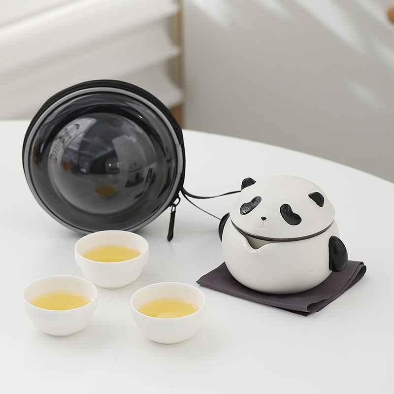 Panda Ceramics Portable Travel Tea Set,One Pot And Three Cups For Corporate Souvenirs,Can Be Made With