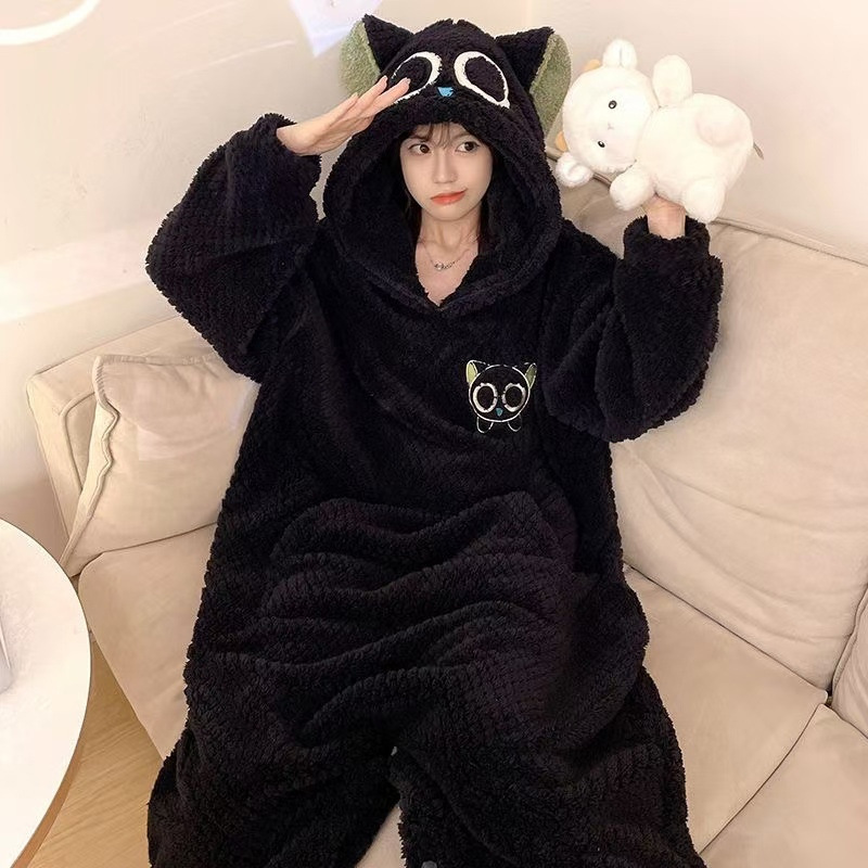 女性用ワンピースコーラルベルベットパジャマ、秋と冬のベルベットと厚みのある漫画の暖かいパジャマ、冬のフランネルホーム服|undefined