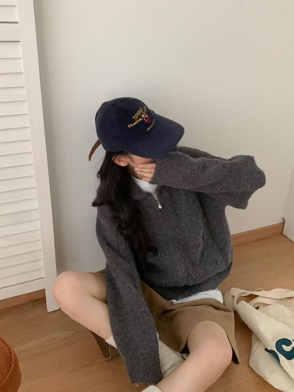 翻领加厚针织毛衣开衫外套女秋冬新款宽松慵懒风显瘦百搭气质上衣|undefined