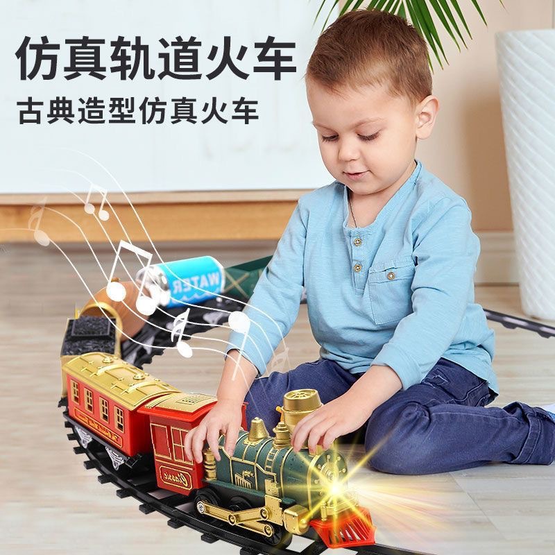 Simulación de Navidad DIY clásica iluminación eléctrica efectos de sonido tren empalme escena de pista juguetes para niños regalos de cumpleaños