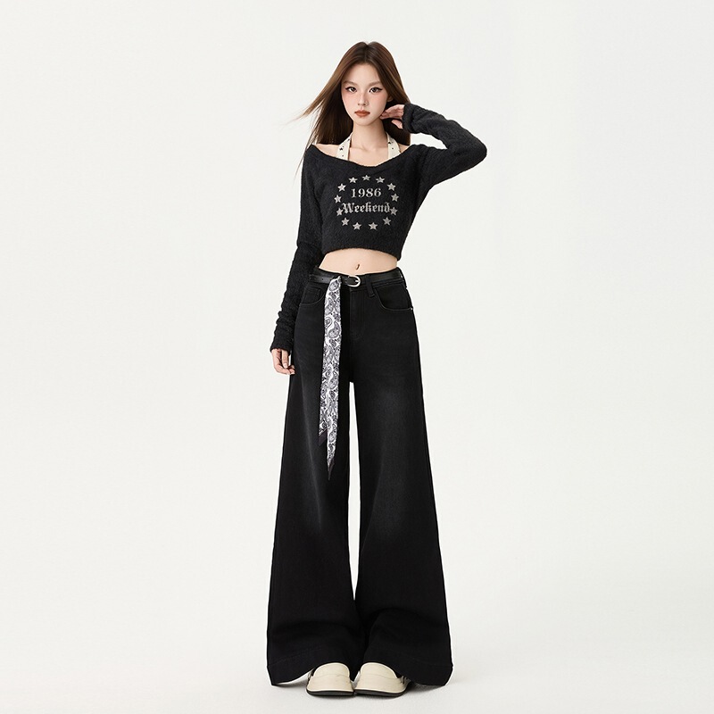 Women's Wide-Leg Jeans Spring/Autumn 2026 New Style Loose Slimming Draped Super Trendy Casual Design Straight Pants Women's Wide-Leg Jeans Spring/Autumn 2026 New Style Loose Slimming Draped Super Trendy Casual Design Straight Pants