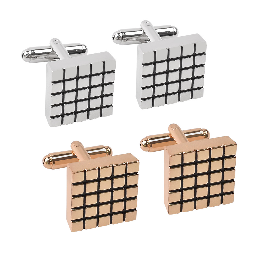 Cross-Border New Square Plaid Shirt Cufflinks Zinc Alloy Electroplating Men's Square Shirt Cufflinks Cufflinks Wholesale