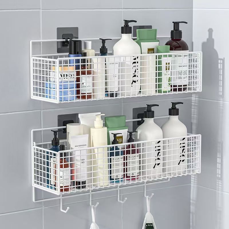 Venta al por mayor Baño de almacenamiento rack ponche-libre de almacenamiento de baño rack rejilla de almacenamiento de cocina estante de hierro cesta colgante cesta