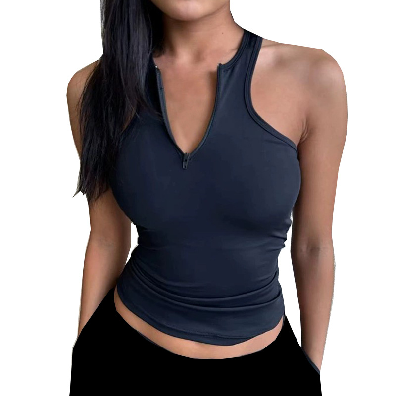 Cross-border Sports Fitness Vest Women's Chest Pad High Elastic Quick-drying Zipper I-shaped Yoga Running Training Top