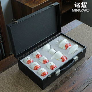 中国风陶瓷功夫茶具整套盖碗茶杯单位周年纪念节日创意礼品礼盒装
