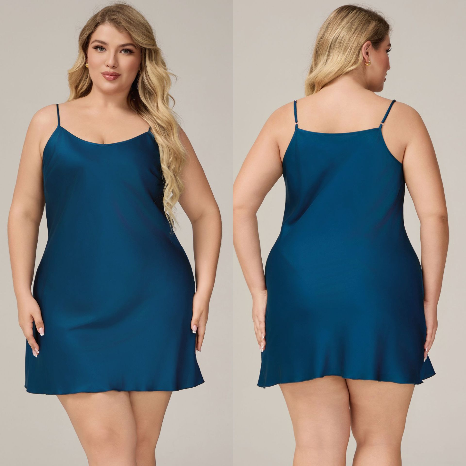 Yaoting tamaño grande MM simple satén chiffon pijama de mujer de verano esling pijama sexy ropa de hogar simple 3586