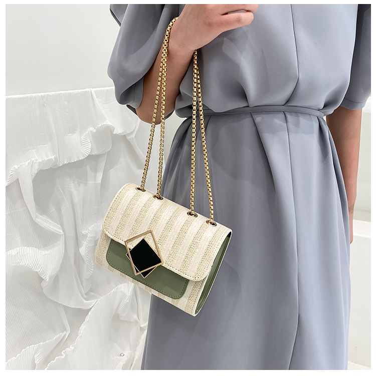 Women's Small Straw Stripe Fashion Square Lock Clasp Crossbody Bag display picture 18