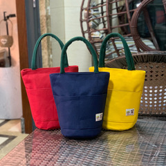 New Korean-style cylinder canvas lunch bag with Japanese bento design, simple hand-held mother bag, small shopping bag