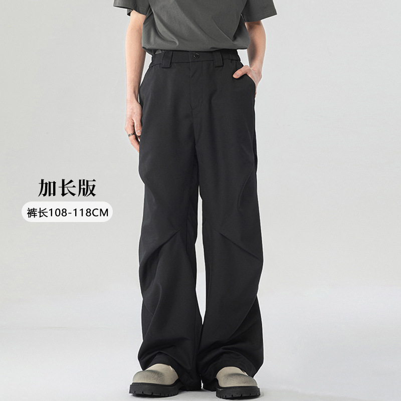 LKTM メンズ夏薄いアメリカンニッチプリーツカジュアルパンツ男性と女性のためのハイエンドルーズストレートパンツ|undefined