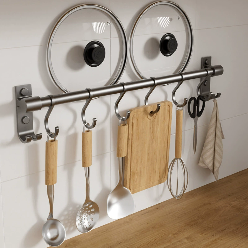 Кухонная вешалка крючок держатель крючка держатель для хранения посуды висячий столб держатель кастрюли без пробивания Space алюминиевый настенный стержень