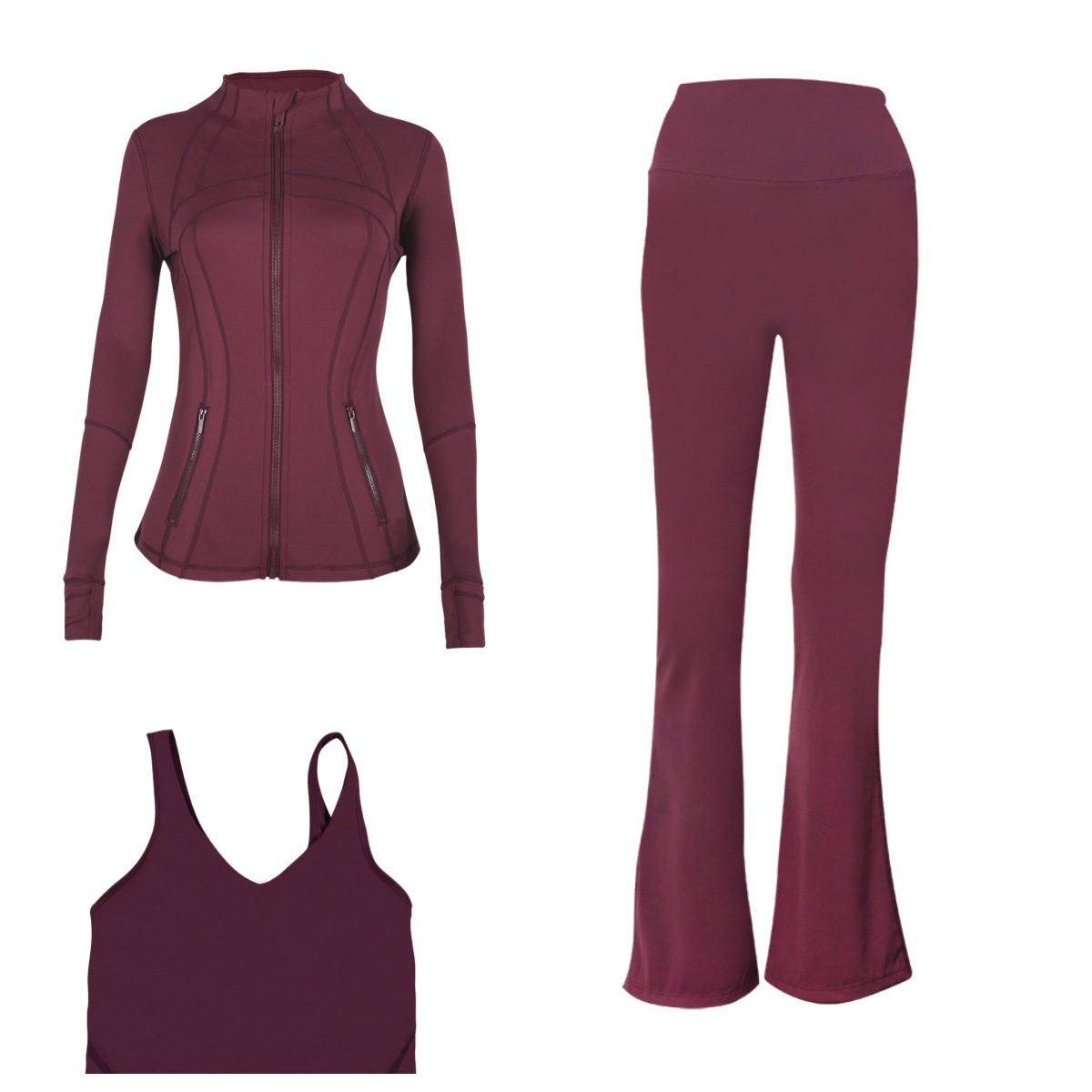 Flared Pants Jacket U Back Bra Sports Set 3 Piece Fitness Run Yoga Women's Clothing Workout Gym Fitness Running Yoga Set_ecoleips.com