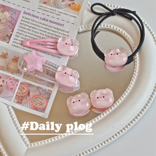 Transparent Pig Hair Clip Cartoon Cute BB Clip Ins Pink Girl Couple Hand Strap Dual-Purpose Cartoon Headwear Hair Accessories